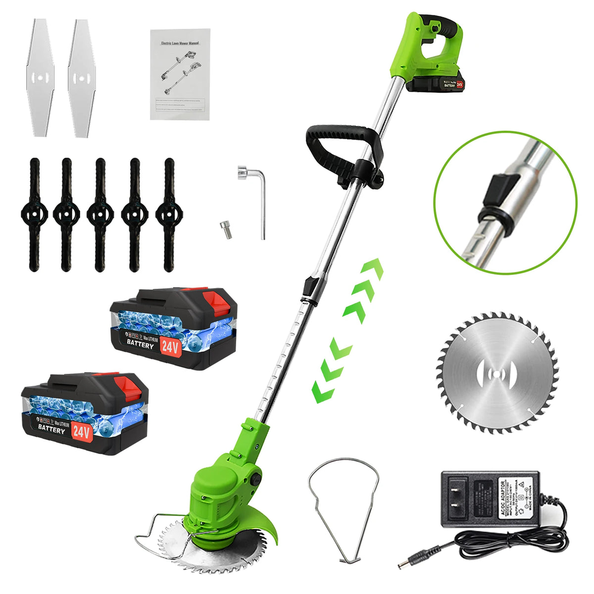 2-in-1 Cordless Electric  Lawn Mower Brushless Edger Eater Grass String Trimmer Cutter 650W 18000 RPM With 24V Two Battery Adjustable For Garden Tool