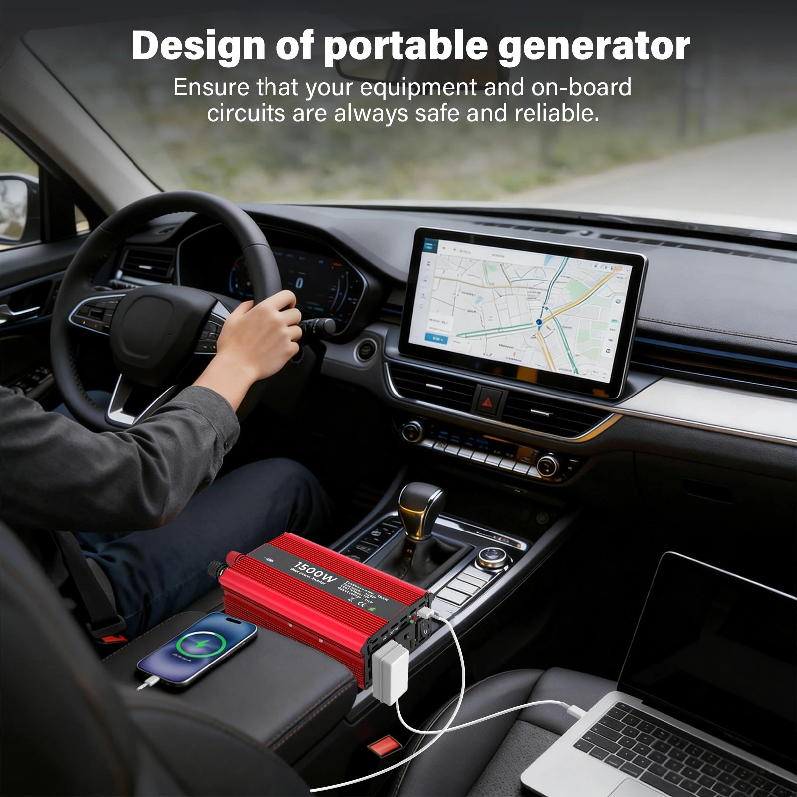 Portable Power Inverter 50Hz Nominal 1500W DC 12V to AC 110V with Dual Sockets for Car Outdoor Use Modified Sine Wave