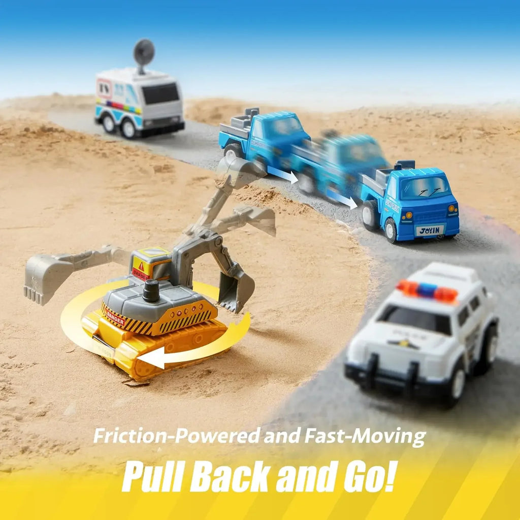 JOYFY 18 Pcs Pull Back City Cars and Trucks Toy Vehicles Set Friction Powered Cars for Kids Best Birthday Christmas Gifts