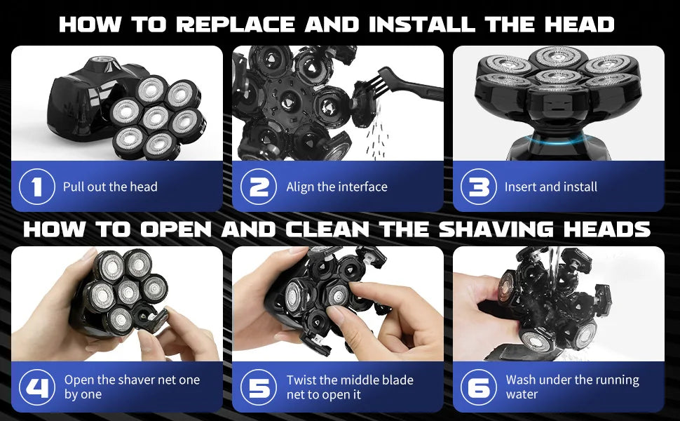 SEJOY Electric Shaver for Men 7D Magnetic Floating Wet/Dry Head Razor Hair Trimmer USB Rechargeable LED Display Beard Trimmers
