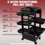 5-Tier Black Salon Hairdressing Rolling Cart with Wheels – Mobile Storage Trolley for Cosmetology, Makeup, Nail Supplies