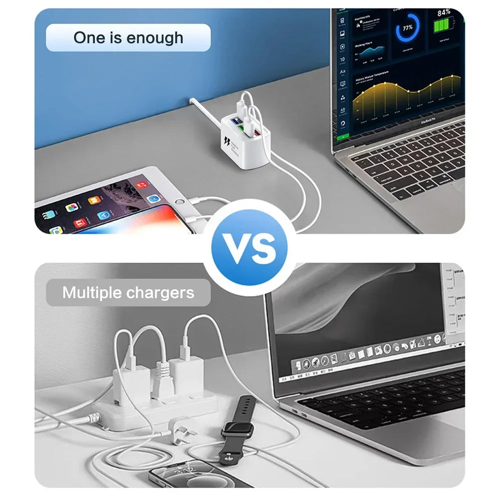 Fast USB Charger 6 in 1 Power Strip Desktop Charging Station Fast Charging 1m Cord USB HUB Adapter Socket for iPhone 16 Home