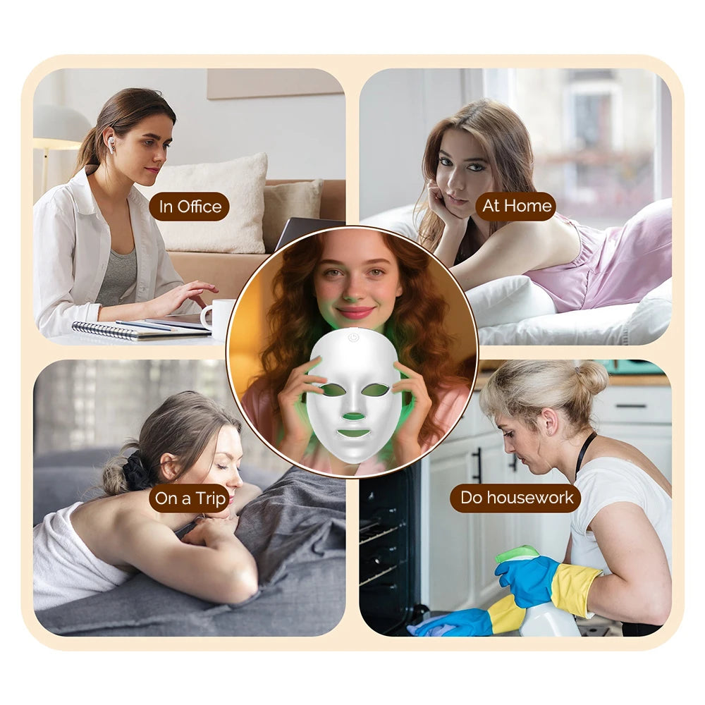 Wireless LED Face Mask 7 Colors Rechargeable Portable Facial Mask Skin Rejuvenation Skin Care Beauty Device