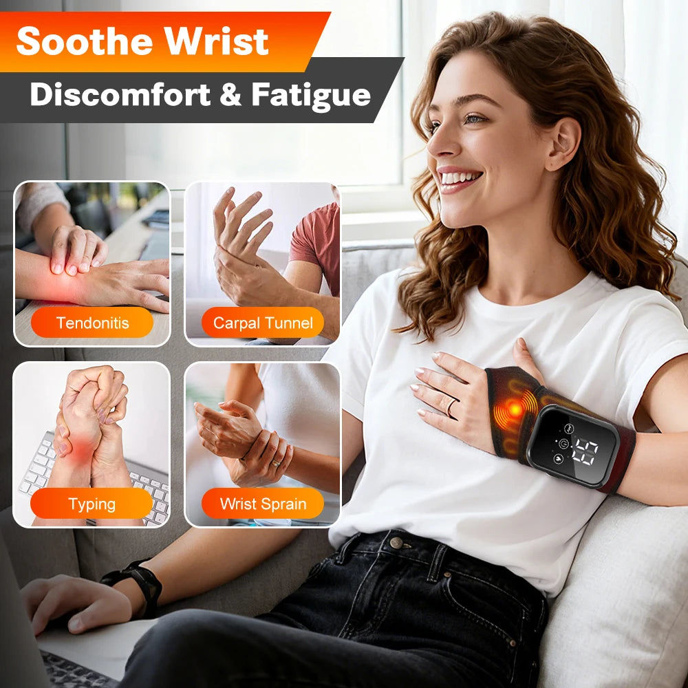 Electric Heating Hand Wrist Massager Wireless Thermal Wrist Brace Protector 3 Hot Compress 3 Vibration Wristband Muscle Relax
