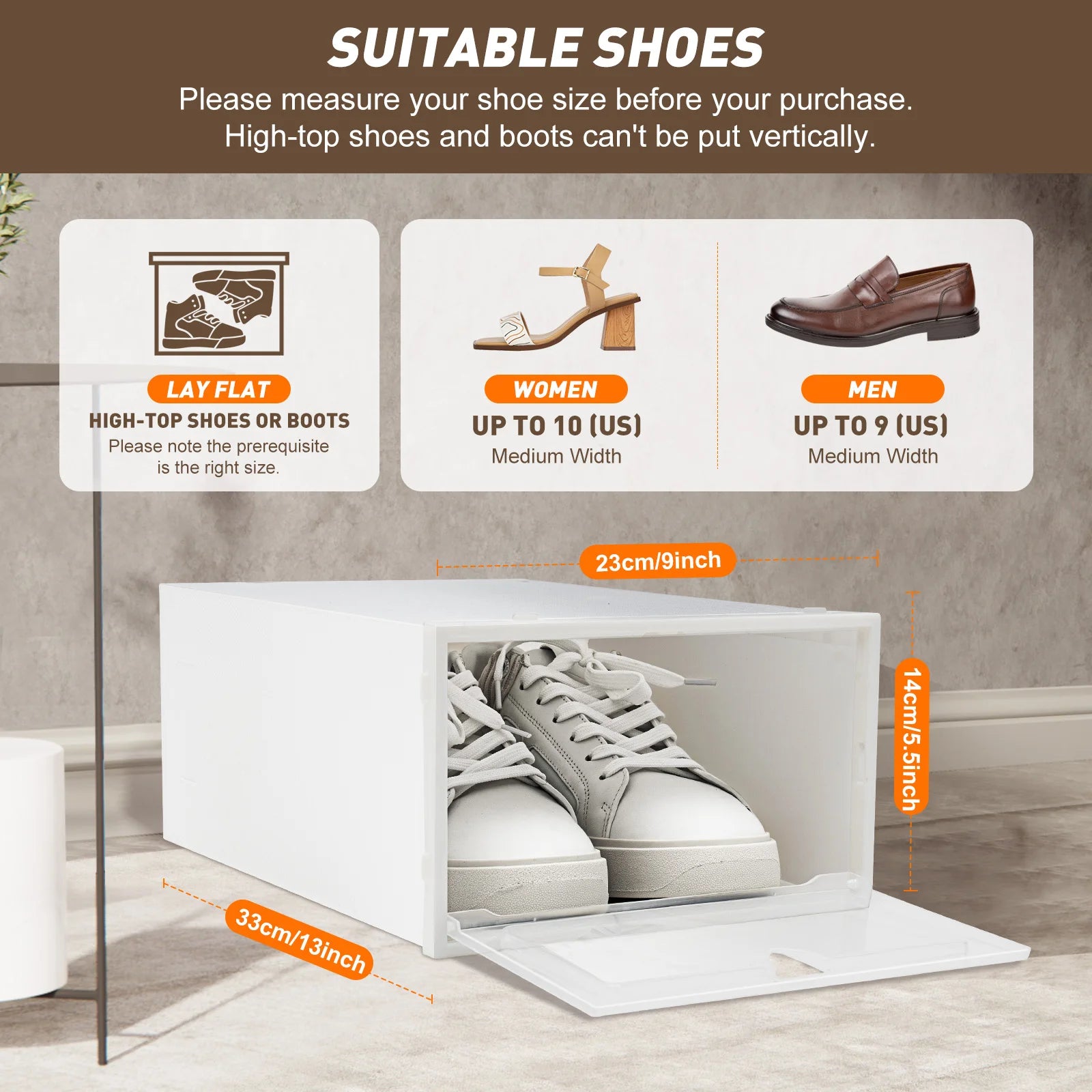 20Pcs Foldable Flip Shoe Storage Boxes Clear Plastic Shoes Case Shoe Organizer Dustproof, 33*23*14cm