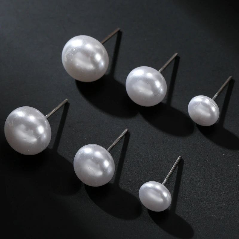New 12 pairs/set White Imitation Pearl Stud Earrings For Women Girls Ear Jewelry Round Ball 8mm 10mm 12mm