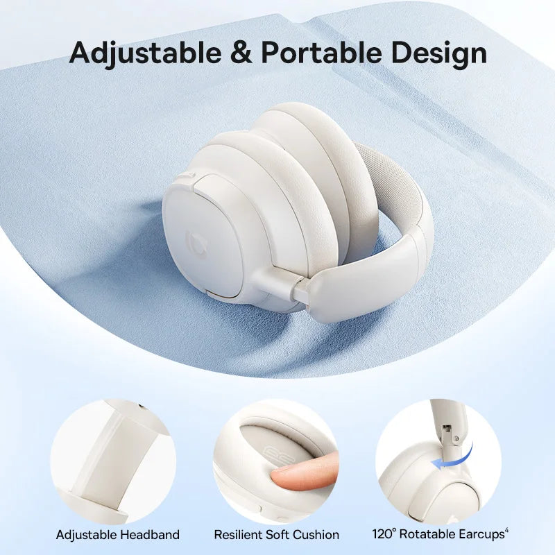 Baseus Bass Wireless Headphones Bluetooth 6.0 98% Noise Canceling Over Ear Headset Spatial Audio Earphone 80H Time