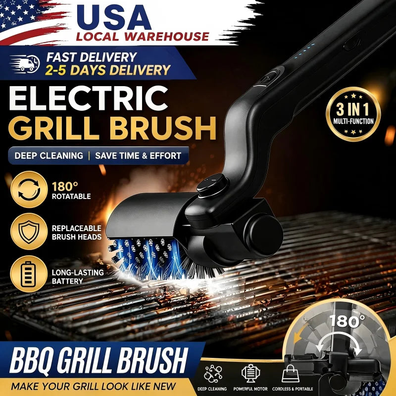 Electric BBQ Cleaning Brush, Rotating BBQ Cleaning Tool, 3 Speed Settings, 2600mAh, Suitable for Outdoor BBQ Grills, Steam BBQ Cleaning Brush Accessories