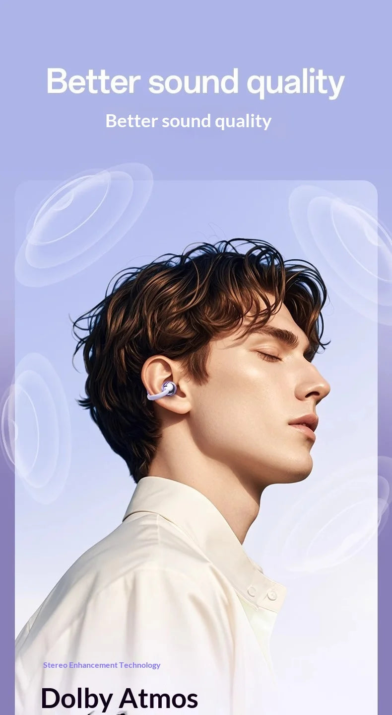 Premium Wireless Bluetooth Earbuds Clip-on Earphones Sound Quality Long Battery Life Perfect for Sports Headphones With Mic