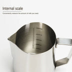 Thickened Stainless Steel Coffee Latte Art Pitcher, Pointed Spout with Internal & External Markings, Milk Frothing Jug for Milk