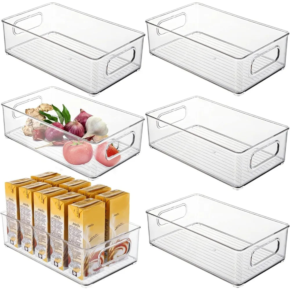 1/2/3Pcs Clear Pantry Storage Bins with Handles ，Stackable Refrigerator Organizer， Organizer Bins for Cabinets or Fridge