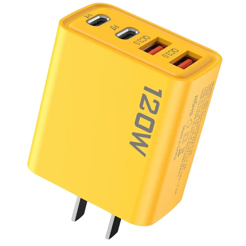120W Double PD Fast Charger with Type-C & QC3.0 Ports Support PD Charging Protocol 5V 2A Charging Adapter