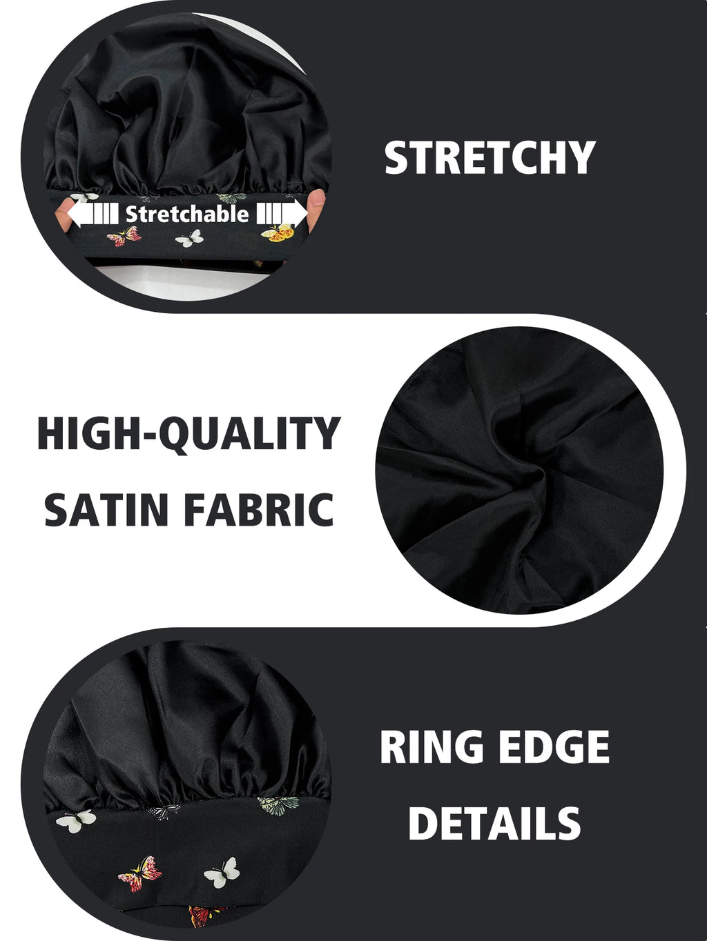 Women's Butterfly Design Silk Sleep Cap Wide-Tie Milk Bonnet Single Piece Hair Accessory