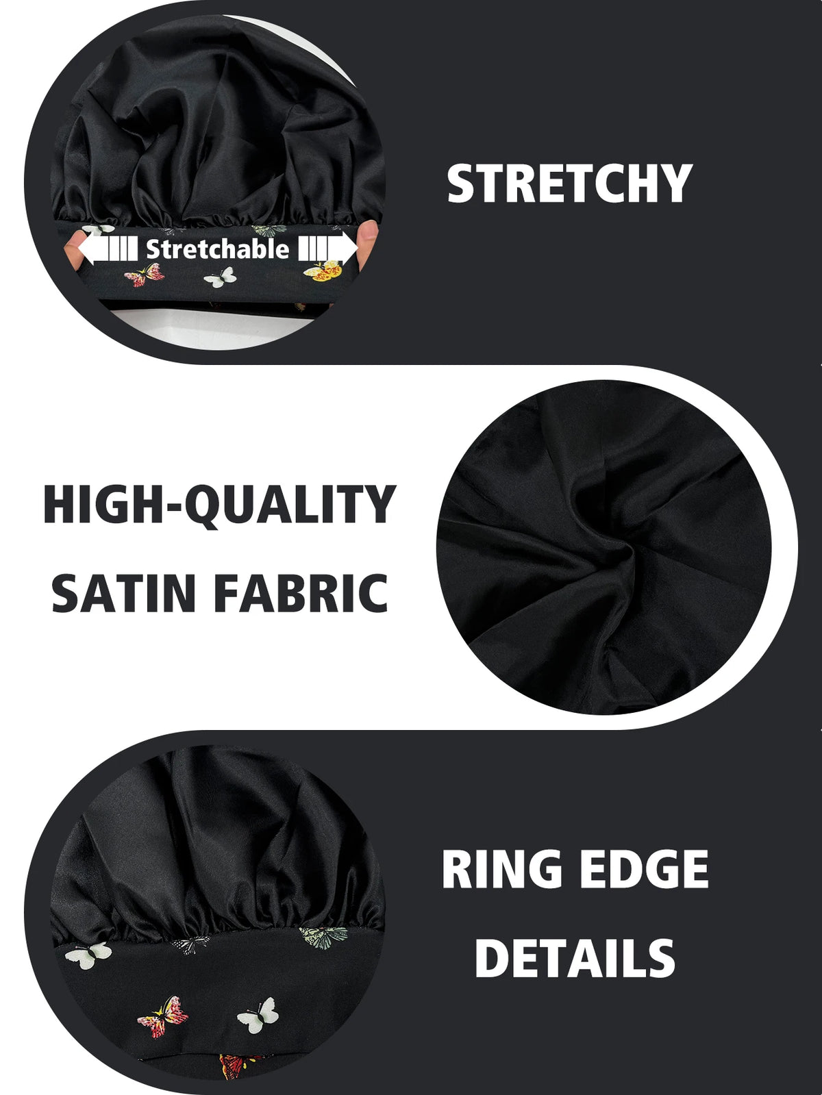 Women's Butterfly Design Silk Sleep Cap Wide-Tie Milk Bonnet Single Piece Hair Accessory