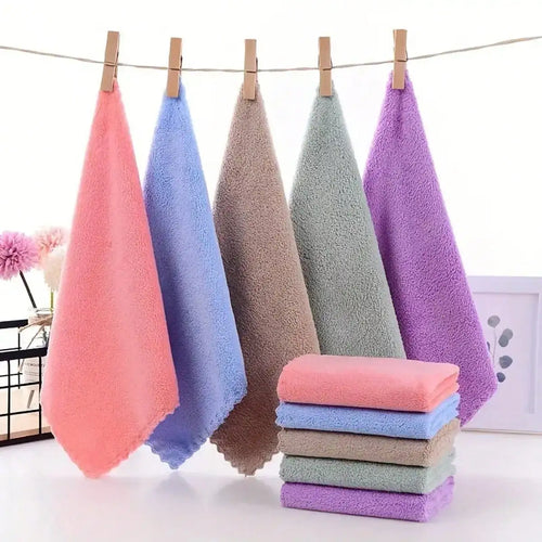 10pcs Solid Color Washcloths, Simple Plain Face Cloth, Soft Absorbent Towel Small Face Towel, Bathroom Supplies