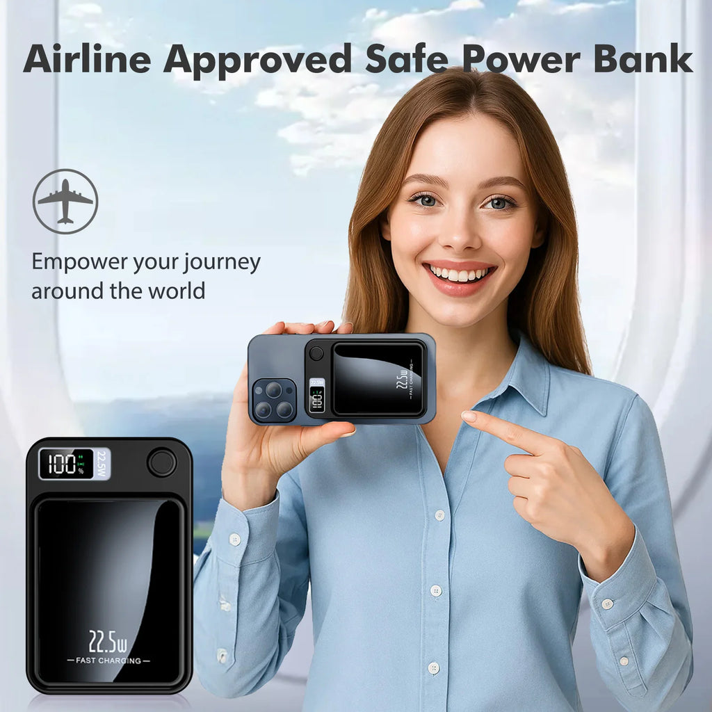 2-in-1 Wireless Magnetic Power Bank Fast Charging Portable PD 22.5W 10000mAh LED Power Display for iPhone 17/16/15/14 Samsung