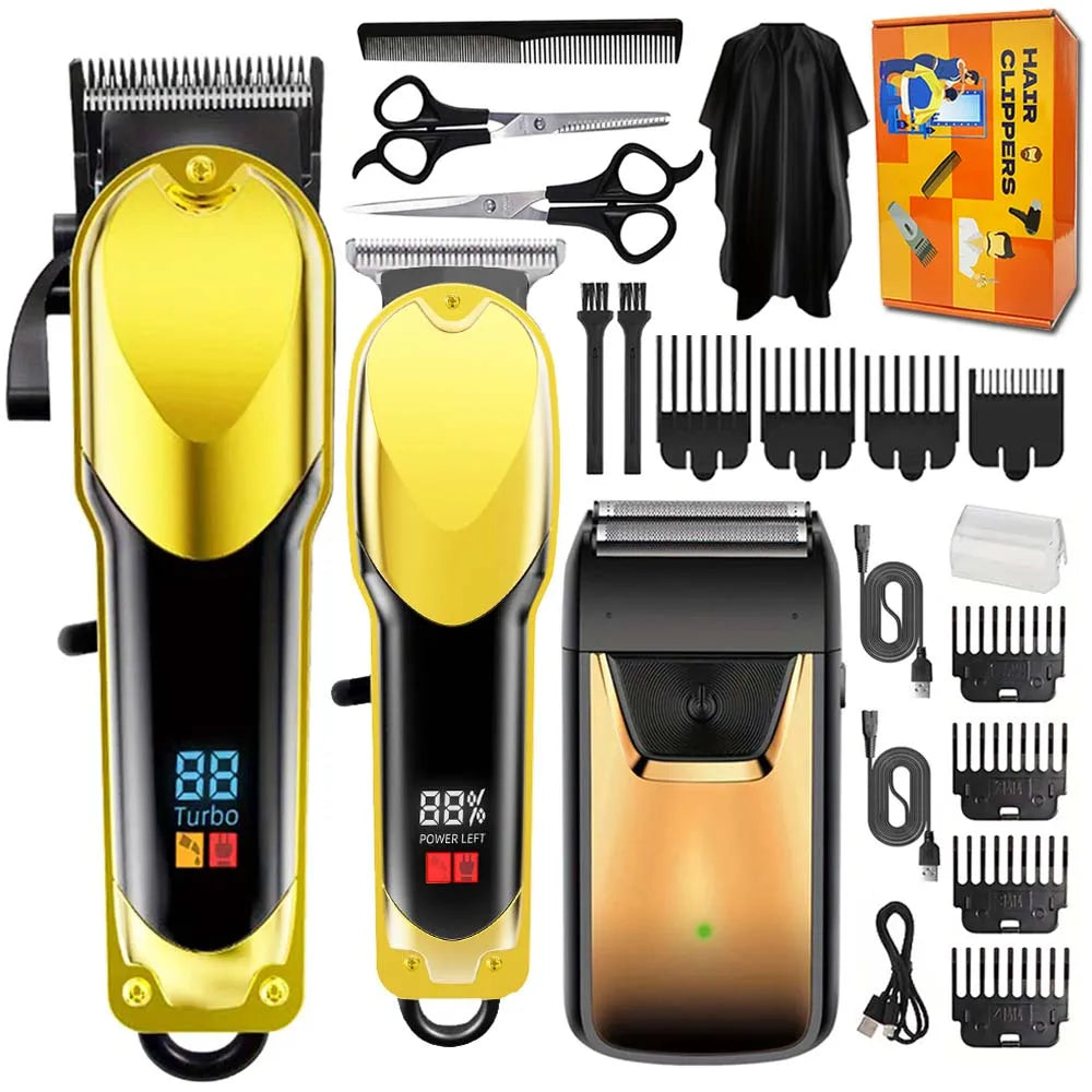 Professional Hair Clipper Set for Men, Rechargeable Cordless Hair Trimmer with LCD Display, 1pc/2-in-1/3-in-1 Grooming Kit with Foil Shaver & T-Blade Trimmer, Barber Haircut Machine with Accessories