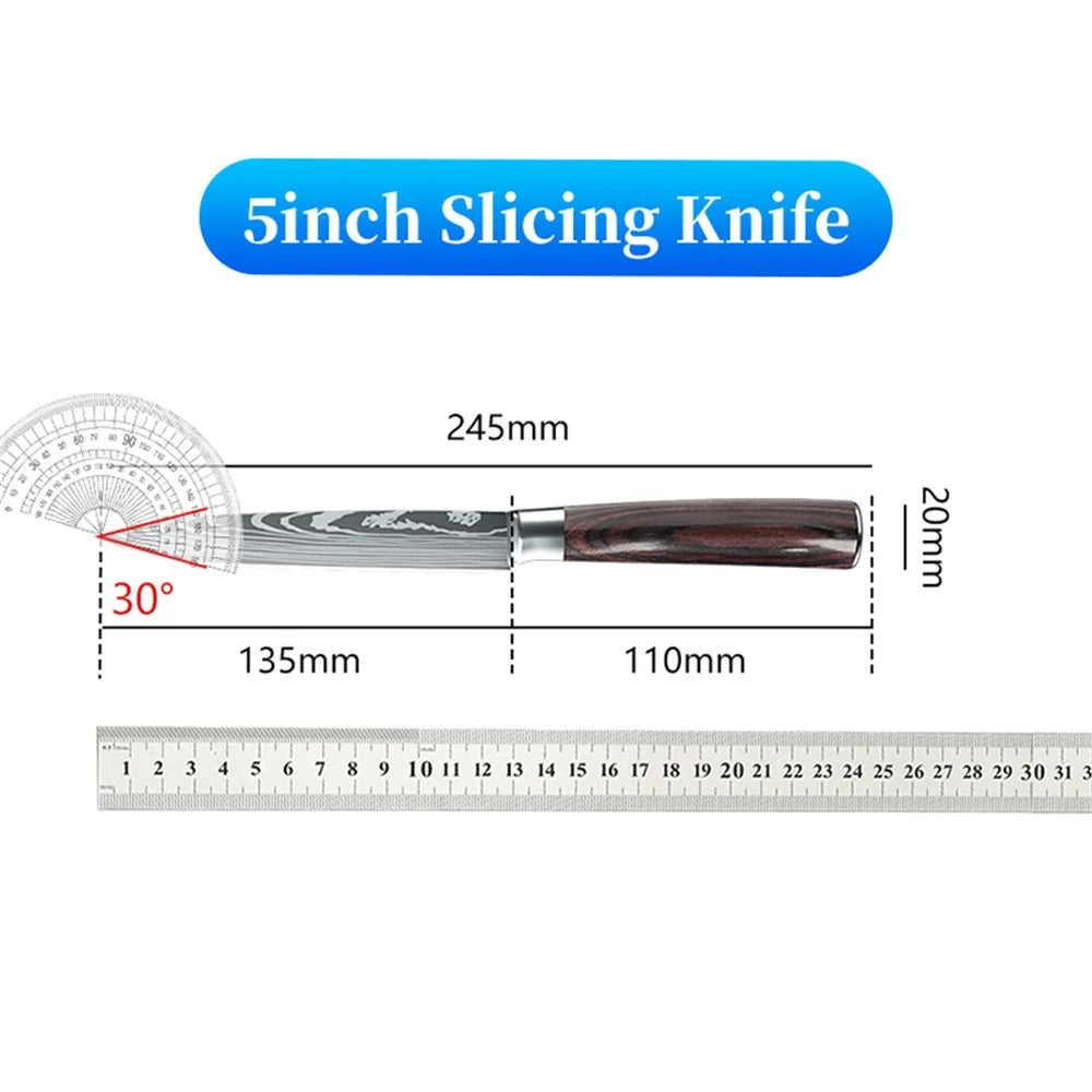 9 Types of Stainless Steel Kitchen Knife, Japanese Chef Knife, Meat Cleaver, Santoku, Bread, Boning, Slicing, Fruit Knife with Gift Box