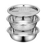 3PCS/1Set Vegetable Slicer, Stainless Steel Slicer, Potato Slicer, Vegetable Washing Basin, Drain Basket, Multifunctional