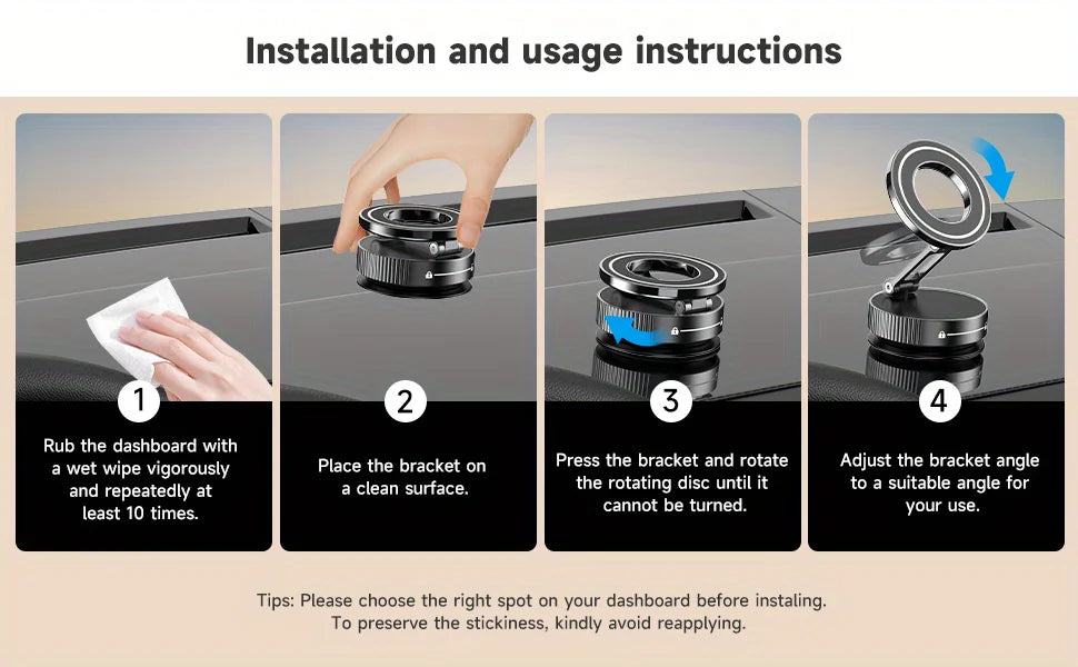 360° Adjustable Rotating Folding Magnetic Phone Holder Vacuum Suction Mag Stand for Car Navigation Gym Kitchen - Universal GPS Streaming Bracket