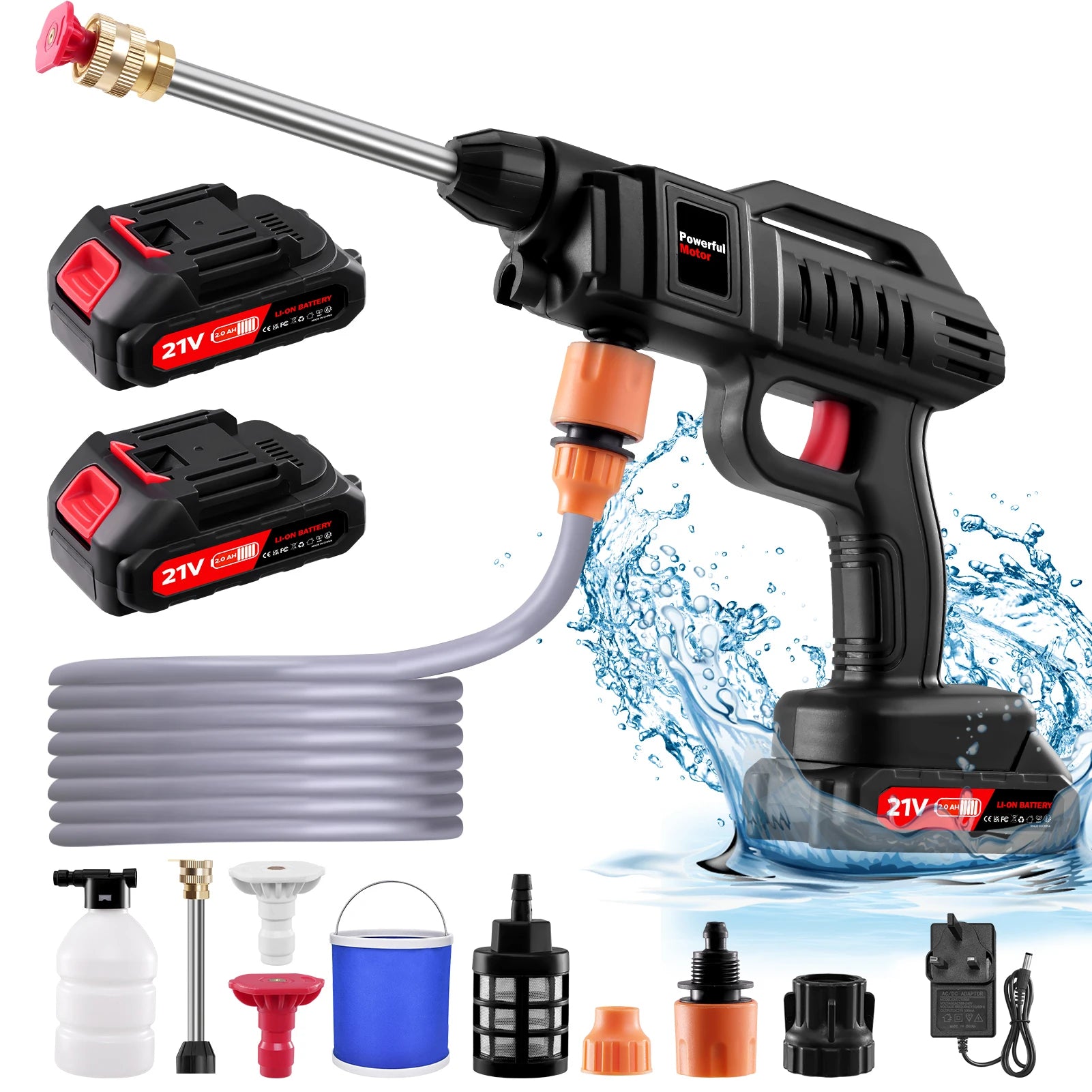 21V Cordless High Pressure Washer 60Bar Portable Wireless Cleaner with 2 Batteries Foam Cannon & Nozzles Handheld Washer for Car Garden Patio Outdoor Cleaning