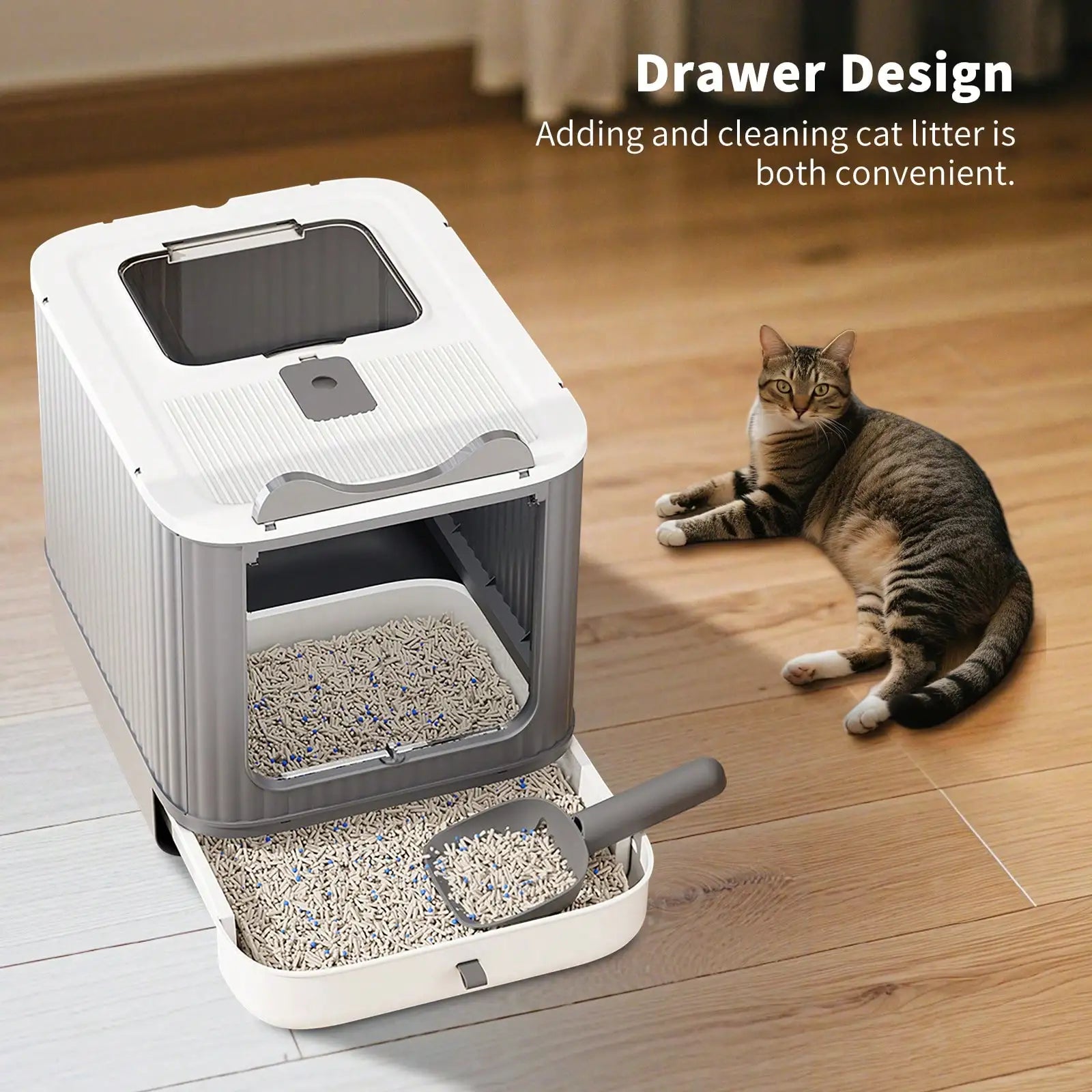 Foldable Cat Litter Box, Fully Enclosed Litter Box With Lid, Covered Kitty Kitten Litter Boxes Enclosure With Scoop, Odor Control, Easy To Clean, 3 Modes For Cat Up To 12 Lbs(White&Pink)