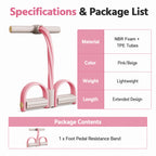Pink 6-Tube Foot Pedal Resistance Band Space-Saving Figure Sculpting Tool Portable Home Fitness for Ab Core Back Shaping