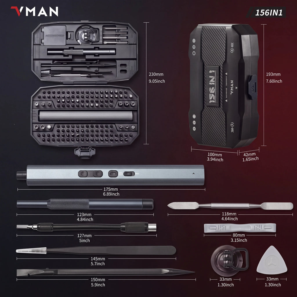VMAN 156-in-1 Mini Electric Screwdriver Set Precision Repair Tools with Magnetic Phillips Screw Driver Bits for iPhone PC Watch Camera