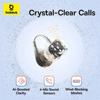 Baseus Bass BC1 Open Ear Earbuds Clip-On Headphones Open-Ring Comfort Clip Earphones SuperBass 4-Mic Clear Calls Sports Earbuds