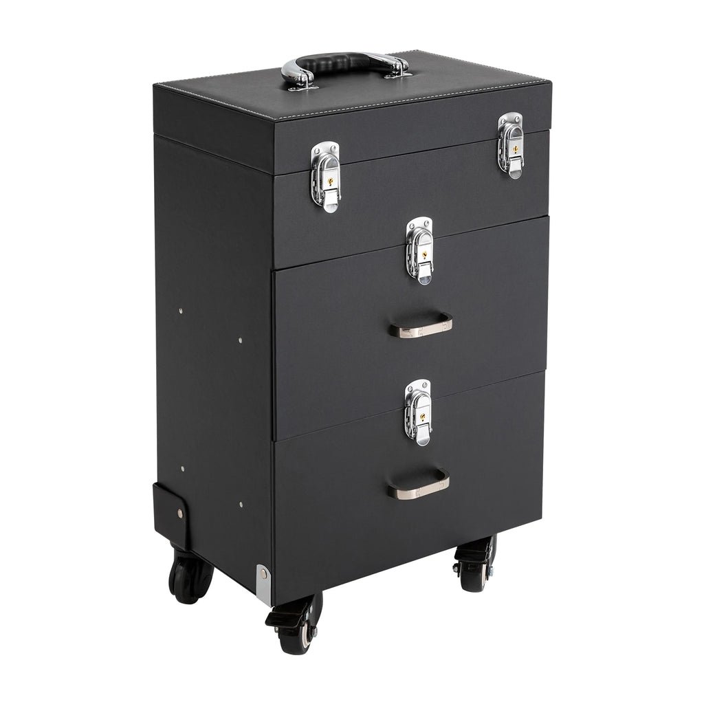 Rolling Makeup Train Case with Wheels, Professional Cosmetic Trolley Lockable Storage, 3-Layer Large Capacity Travel Organizer
