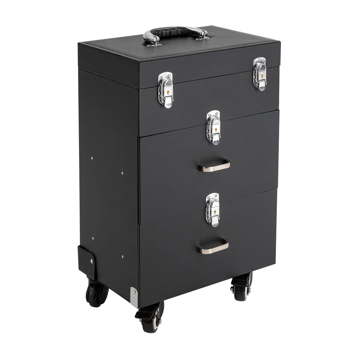 Rolling Makeup Train Case with Wheels, Professional Cosmetic Trolley Lockable Storage, 3-Layer Large Capacity Travel Organizer