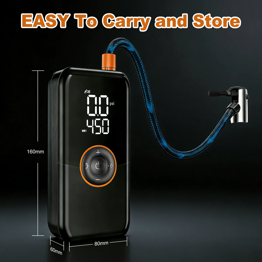 Portable Tire Inflator Air Compressor, 150 PSI Cordless 6000mAh Dual Power, 24L/Min Fast Inflation with Auto Shut-Off, LED Light, 4 Presets for Car/Bike/Motorcycle/Balls (12V DC Car Plug Included)