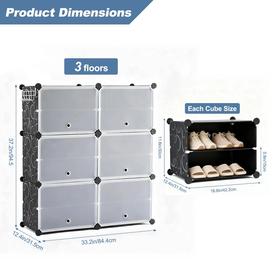JHK 6-Tier Plastic Stackable Shoe Storage Cabinet with Door Multilayer Shoe Shelves Organize for Space Saving Cabinet Home