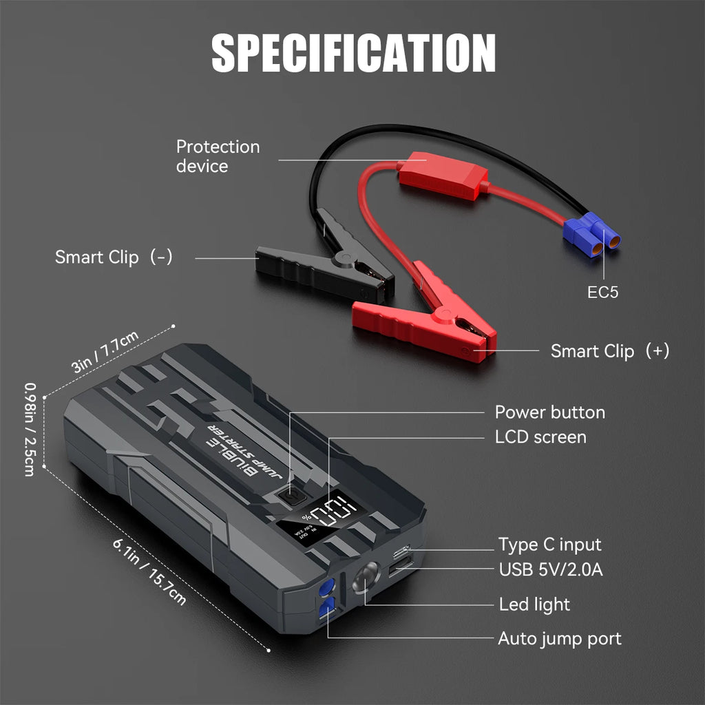 Car Emergency Start Power 12V Vehicle Rescue, Ordinary Clamp, 20000mAh Capacity, Portable Battery for Car Starting