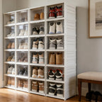 Foldable Clear Shoe Storage Organizer, Stackable Dustproof Thickened Sneaker, Shoe Box Rack Cabinet for Closet Dorm Apartment