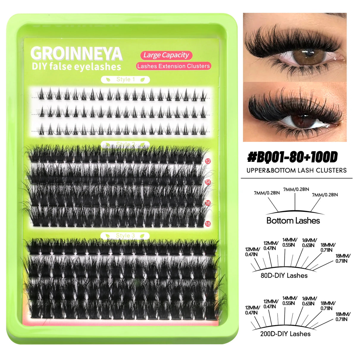 GROINNEYA Lashes Clusters Volume Lash Clusters with Spikes Lash Extension Kit Bottom Lashes Wispy Eyelashes DIY Lash Extension
