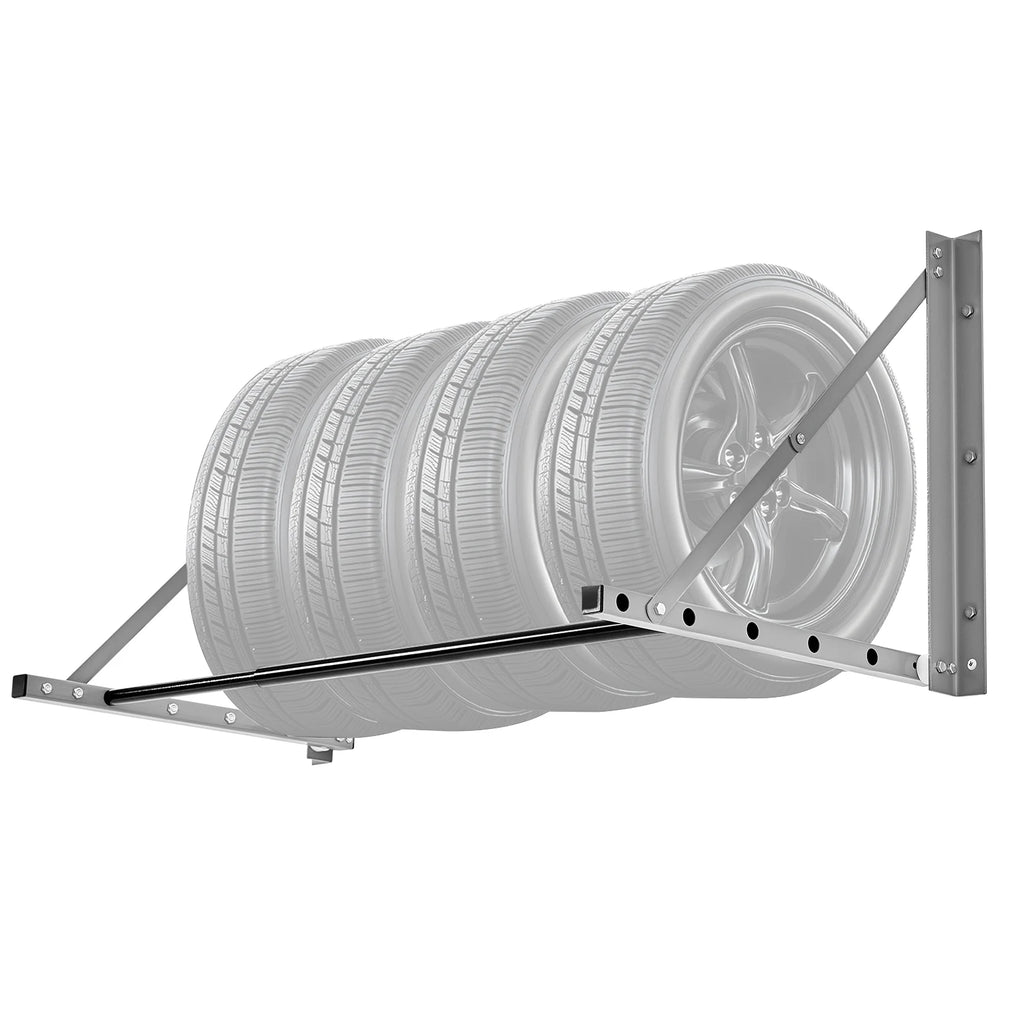 SucceBuy Wall Mounted Folding Tire Rack, 32" - 48" Adjustable Tire Rack, Steel Tire Storage Rack for Garage Workshop Repair Shop