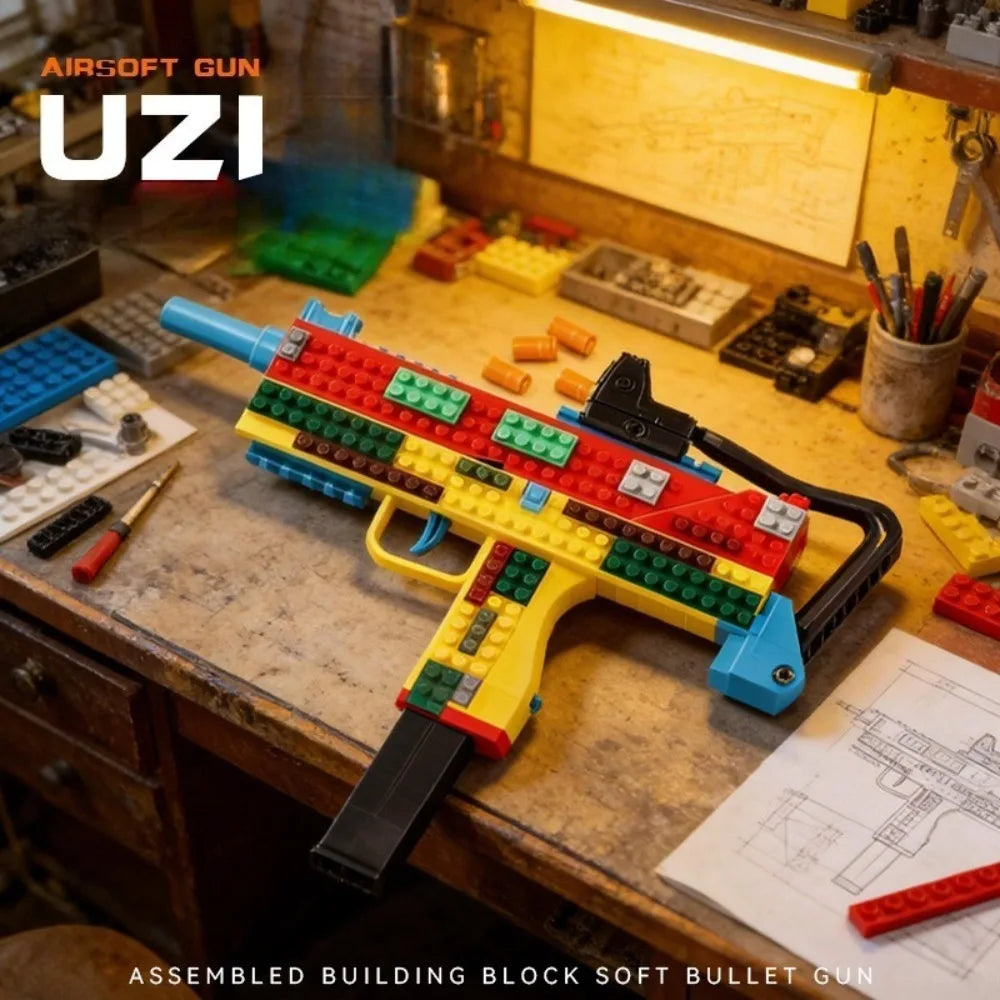 SIG17/USP Building Block Toy Gun Shell Throwing Continuous Firing Airsoft Blowback Empty Hanging Toy Pistol for Outdoor CS Game