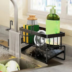 1-Pack Kitchen Sink Organizer Caddy - Metal Storage Rack with Drain Tray , Corner Smooth Design to Keep Sink Area Tidy & Dry