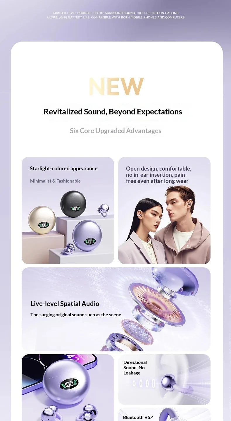 Premium Wireless Bluetooth Earbuds Clip-on Earphones Sound Quality Long Battery Life Perfect for Sports Headphones With Mic