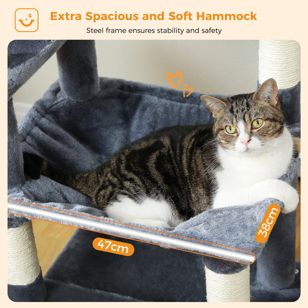 Large Cat Tree and Tower for Indoor Cats With Sisal-Covered Scratching Posts Spacious Hammock Padded Perches and Condos Cat Toys