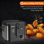 M Minca 2.5L Deep Fryer, 1500W Non-Stick Electric Fryer with Temperature Control, Detachable Lid & Odor Filter, Removable Frying Basket, Non-Slip Base, Easy to Clean, Ideal for Small Families