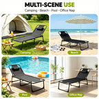 56cm Adjustable Folding Camping Lounge Chair with Removable Soft Cushion, 3 Position Reclining Portable Beach Tanning Chair, Heavy Duty 330 LBS Fold Up Outdoor Chaise Lounge for Pool Patio Office Napping Indoor & Backyard