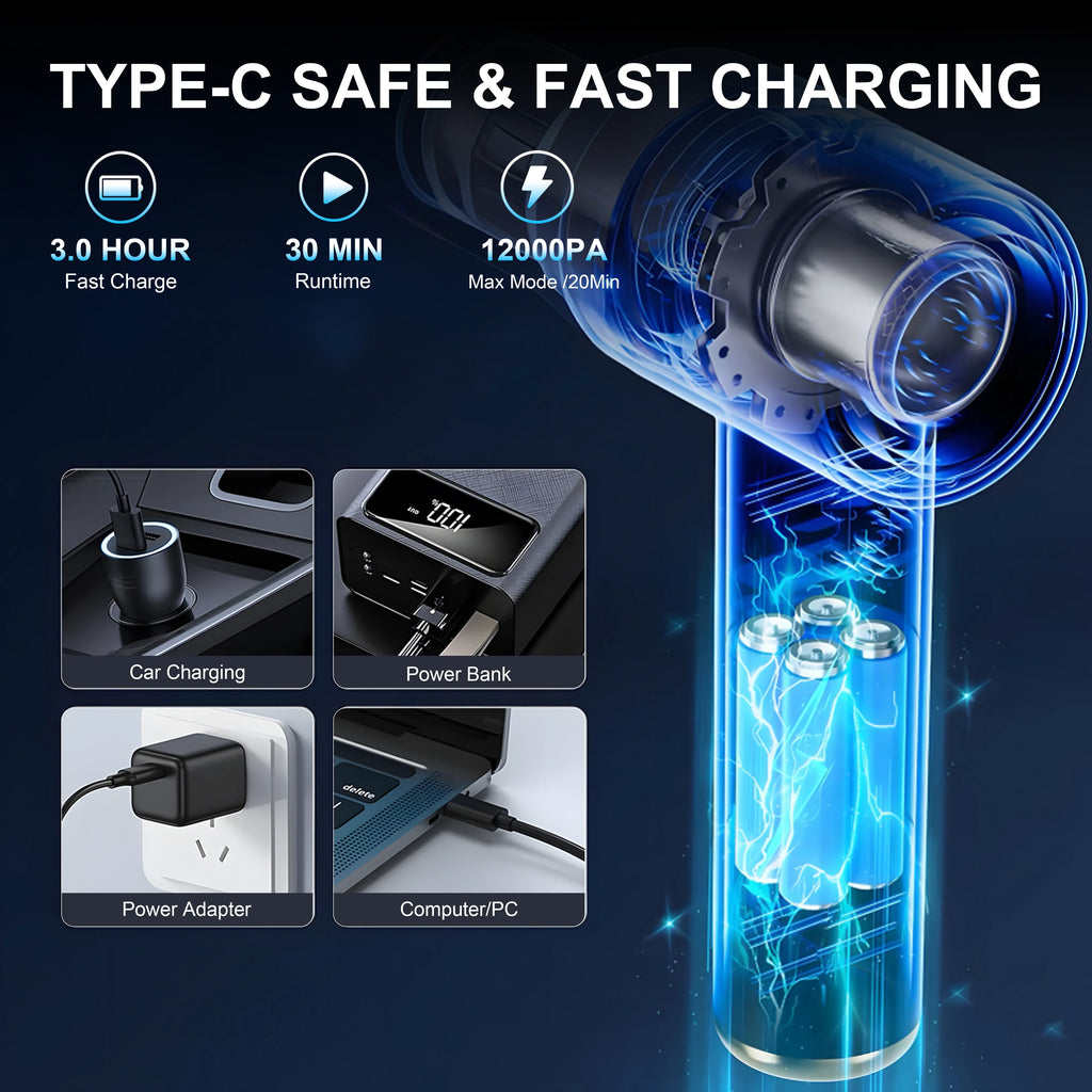 Portable Wireless Car Vacuum Cleaner 12000PA Wireless Vacuum Cleaner Dual Use for Home and Car High Powerful Vacuum Cleaner
