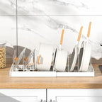 Expandable Kitchen Pot Pan Organizer Under Cabinet with 7 Adjustable Dividers Food Storage Container Lid Storage 1 Pack