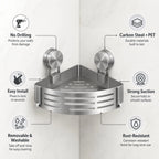 Shower Wall Storage Basket,Suction Mount No Drilling,Rustproof Aluminum, 4-Layer Protection,for Corner Space, Includes Towel Bar