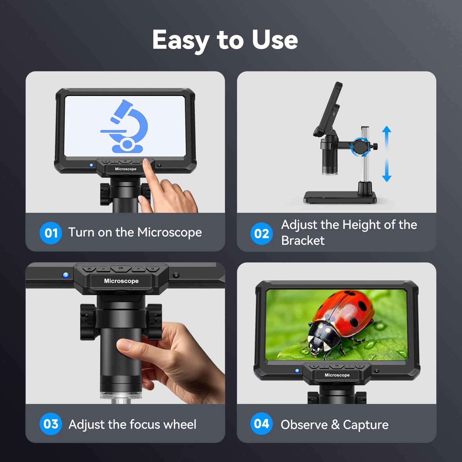7inch Microscope 1200X 16MP HD Electronic Microscopes Camera Magnifier for Soldering Phone Repair Microscope, Coin, PCB, PC View