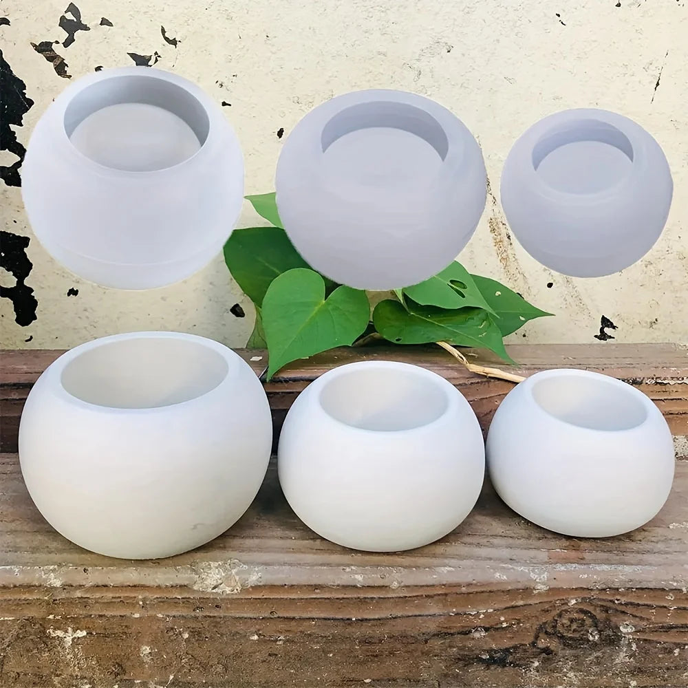 3pcs Round Flower Pot Silicone Mold DIY Succulent Plant Vase Round Candle Cup Mold Crafting Materials Plaster Cement Resin Mold