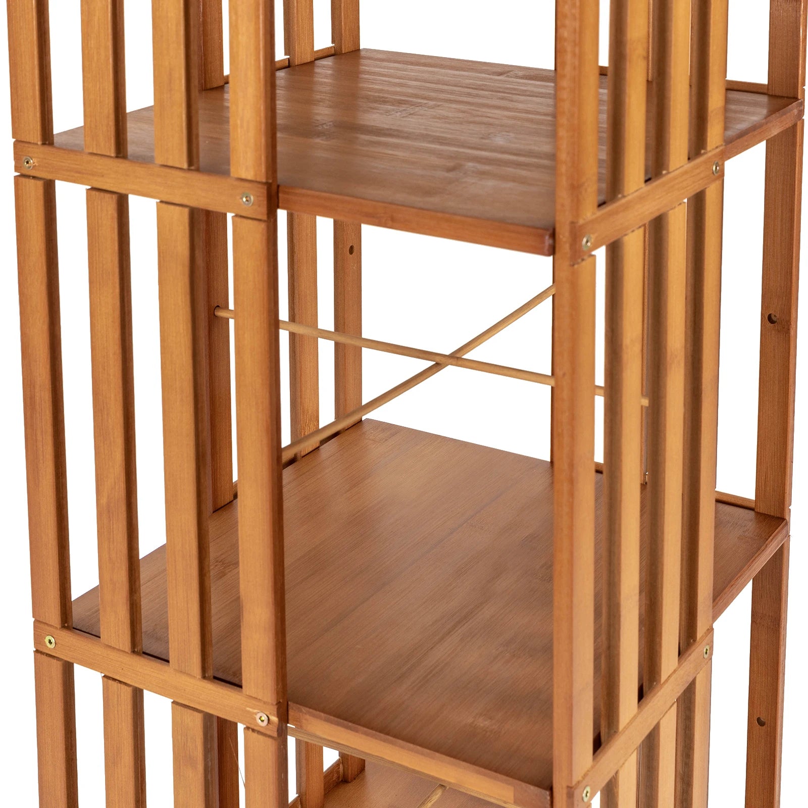 6-Tier Corner Bamboo Book Shelf Waterproof 360° Rotating Storage Display Rack Floor Standing Bookcase Shutter Door Design for Living Room Study Room Office,37*37*172cm