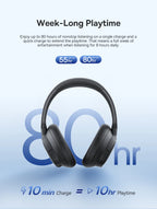 Baseus Bass Wireless Headphones Bluetooth 6.0 98% Noise Canceling Over Ear Headset Spatial Audio Earphone 80H Time